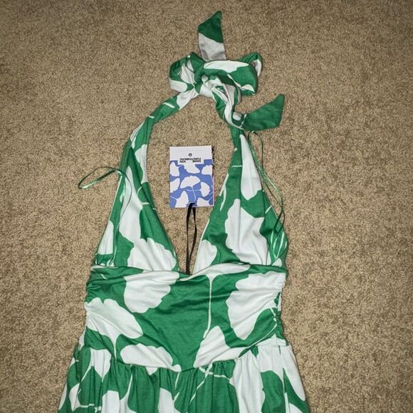 Diane Von Furstenberg DVF x‎ Target green tropical halter top jumpsuit size XXS - Picture 6 of 8
